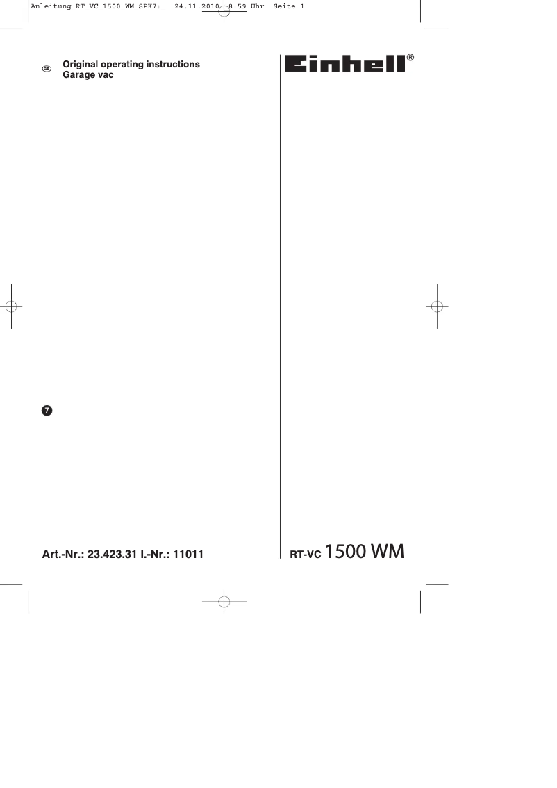 Image de la première page du manuel de l'appareil RT-VC 1500