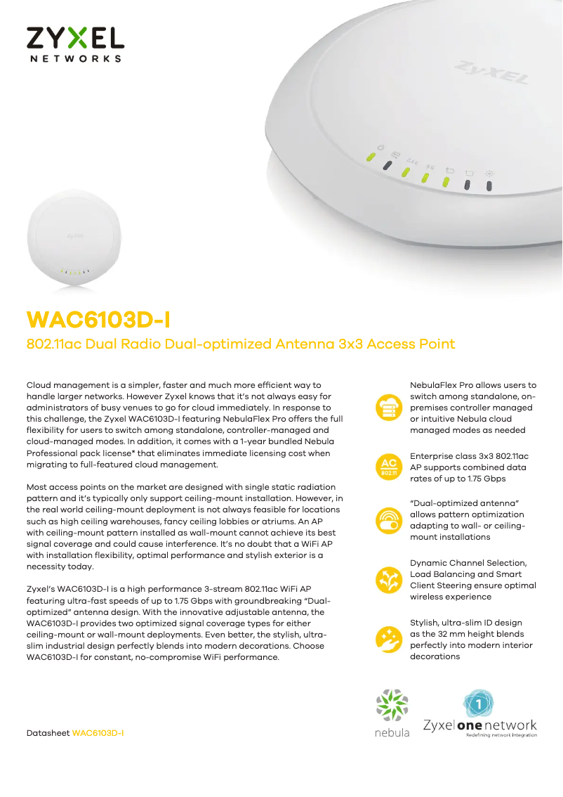 Page 1 de la notice Fiche technique ZyXEL WAC6100