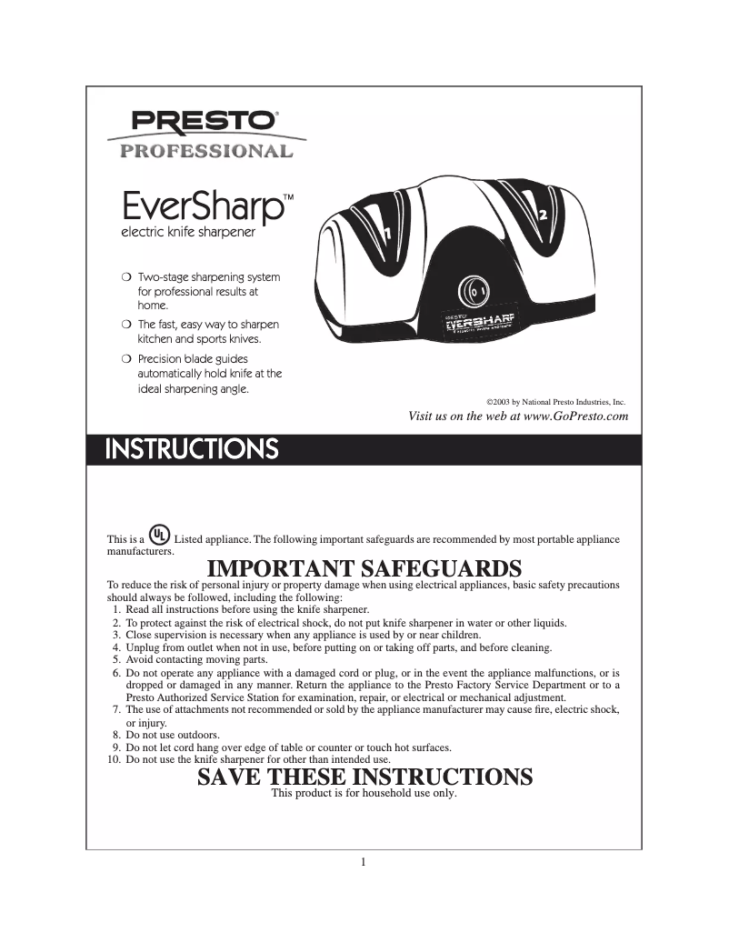 Page n°1 - Manuel utilisateur Presto Professional EverSharp