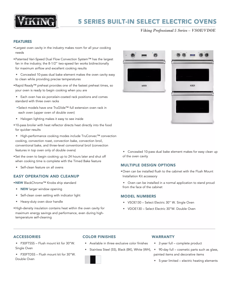 Page 1 de la notice Fiche technique Viking VDOE130SS