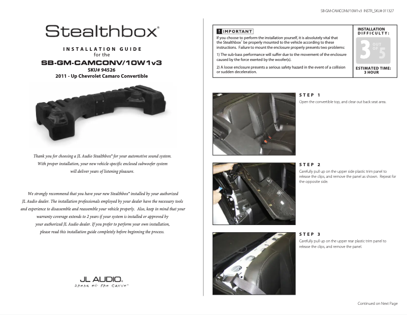 Image de la première page du manuel de l'appareil Stealthbox SB-GM-CAMCONV/10W1v3