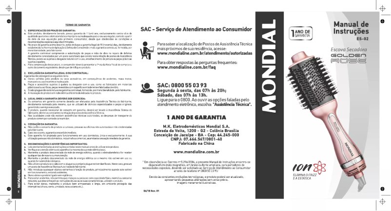 Página 1 del manual Manual de usuario Mondial Golden Rose ES-02