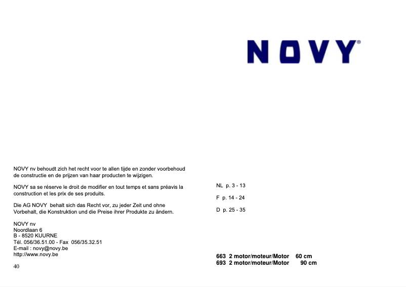 Page 1 de la notice Manuel utilisateur Novy D663