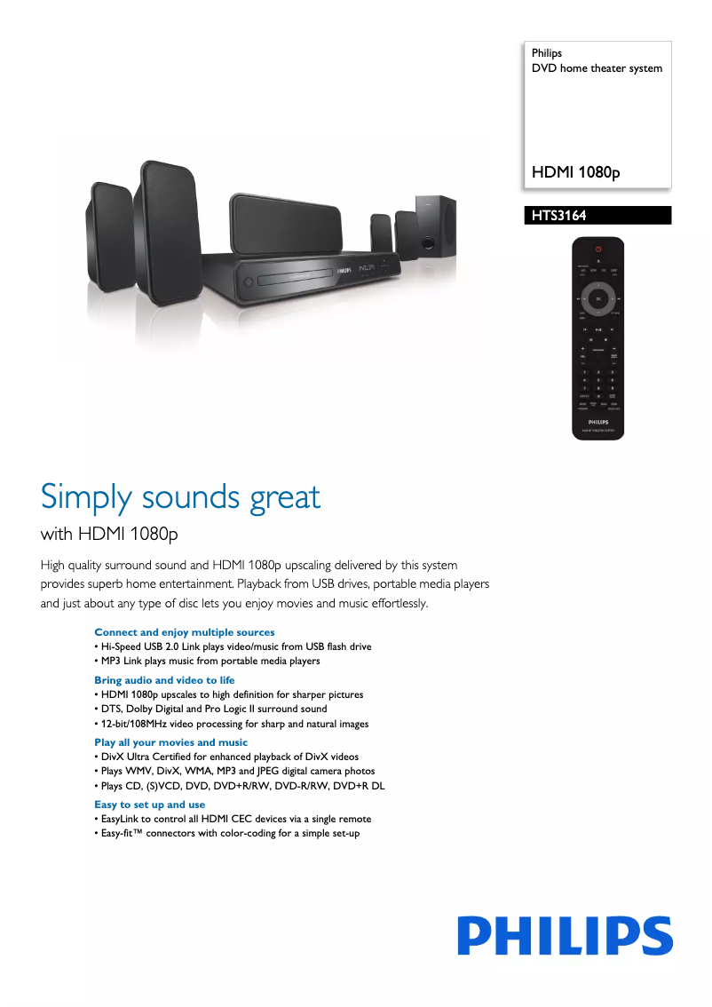 Page 1 of the manual Brochure Philips HTS3164