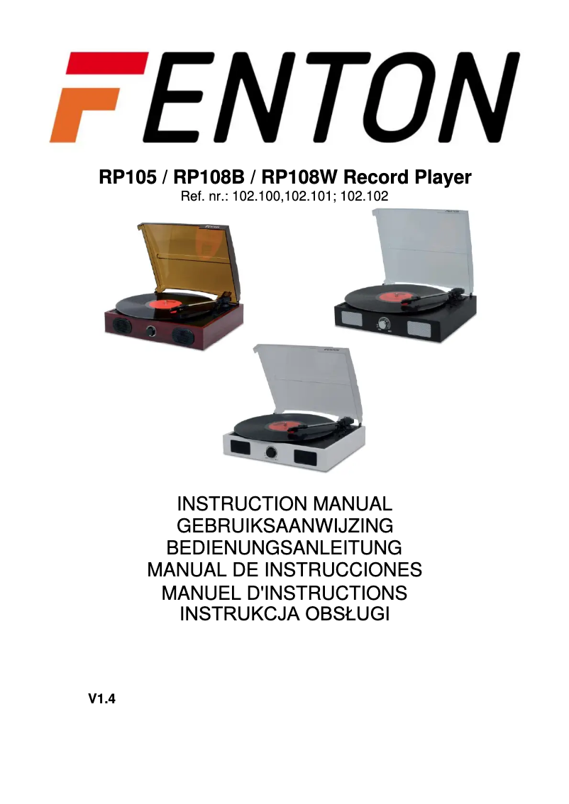 Page n°1 - Manuel utilisateur Fenton RP108B