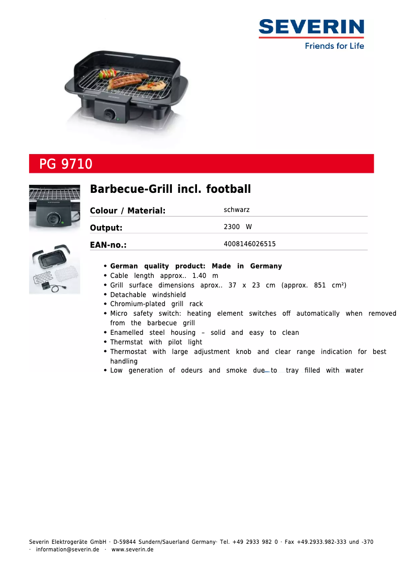 Página 1 del manual Ficha técnica Severin PG 9710
