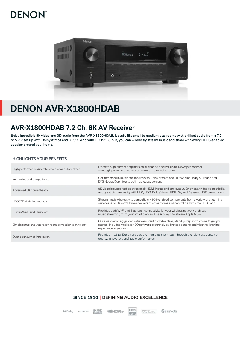 Page n°1 - Fiche technique Denon AVR-X1800H DAB