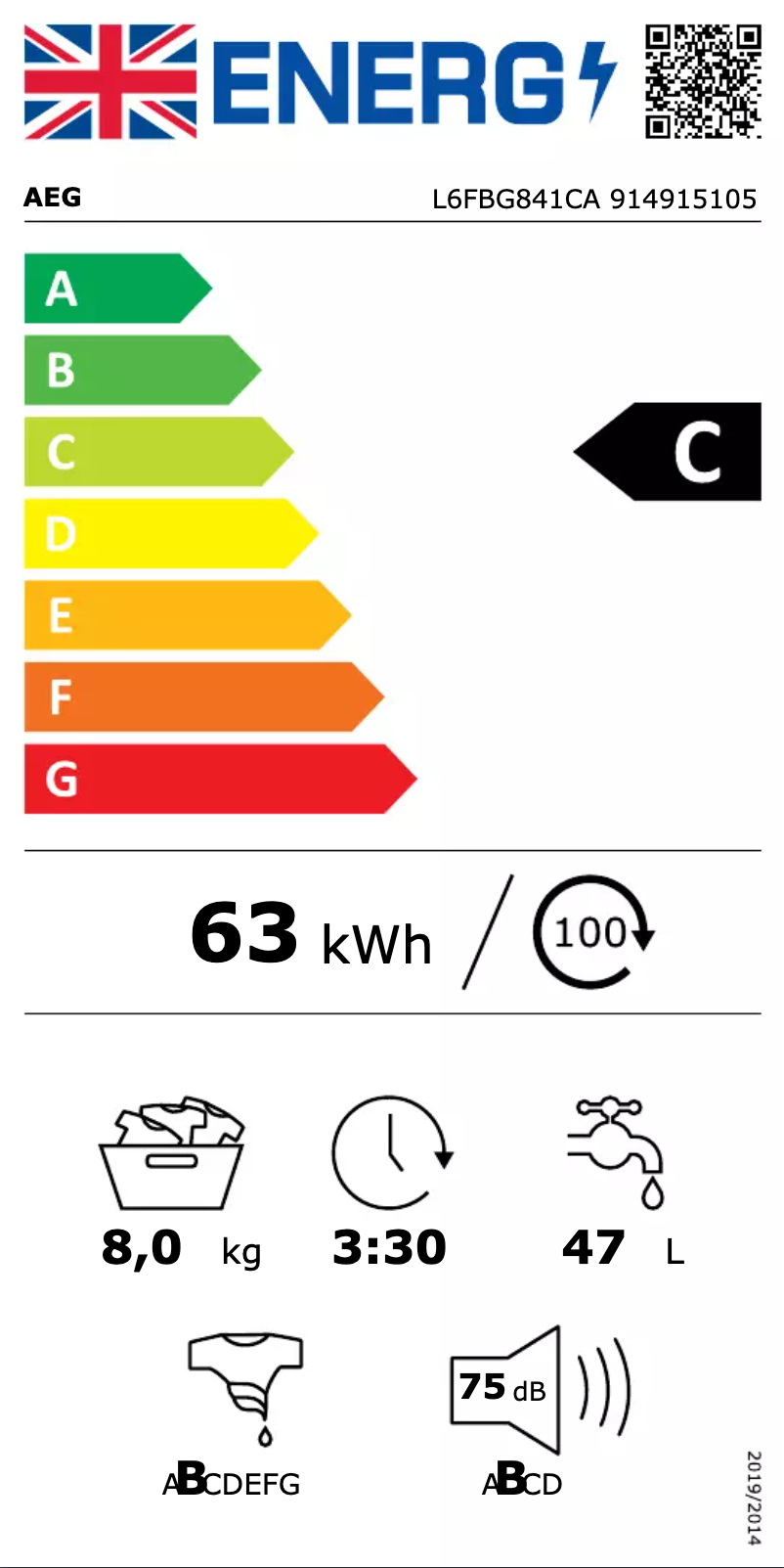 Página 1 del manual Etiqueta energética AEG L6FBG841CA