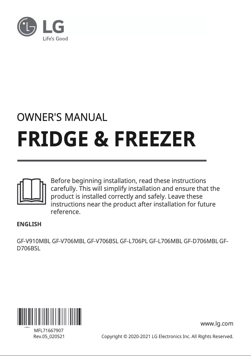 Image de la première page du manuel de l'appareil GF-L706MBL