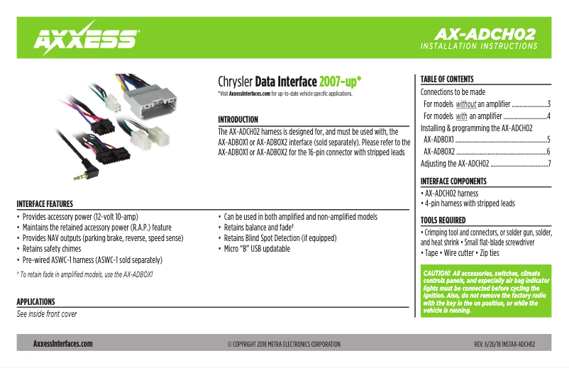 Image de la première page du manuel de l'appareil Axxess AX-ADCH02