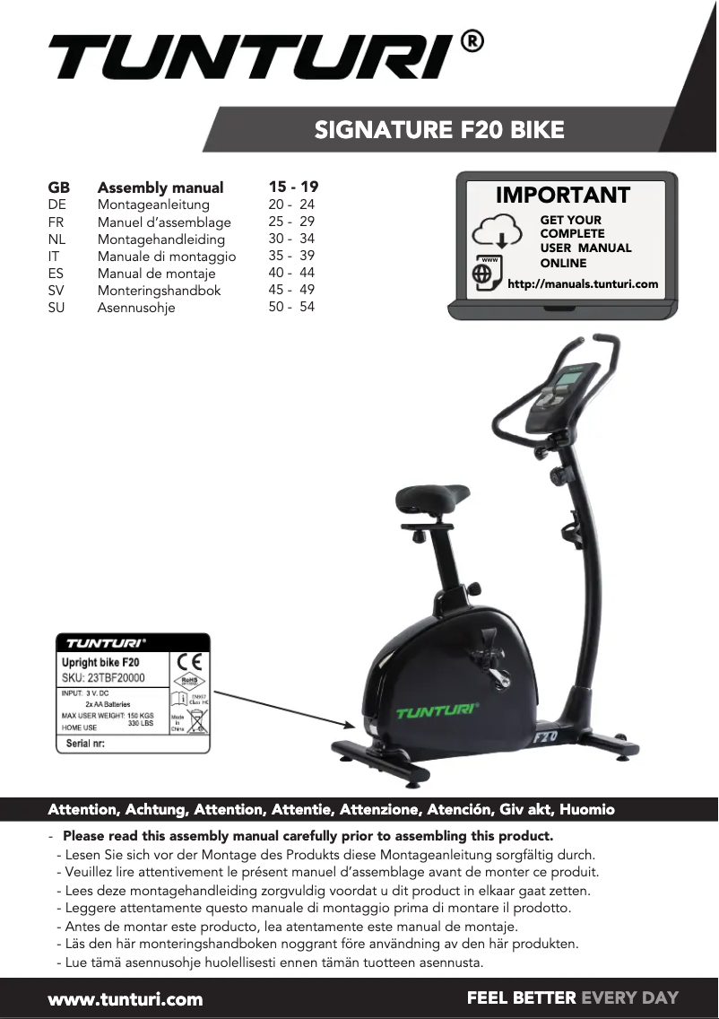 Página 1 del manual Manual de usuario Tunturi Signature F20