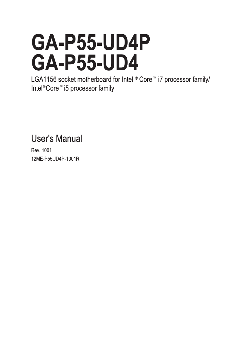 Page 1 de la notice Manuel utilisateur Gigabyte GA-P55-UD4P