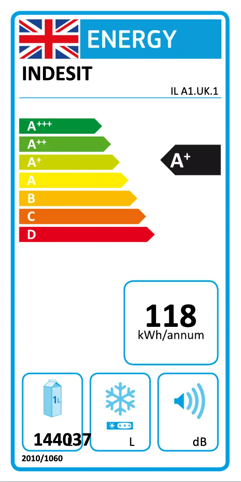 Page 1 de la notice Label énergétique Indesit IL A1.UK