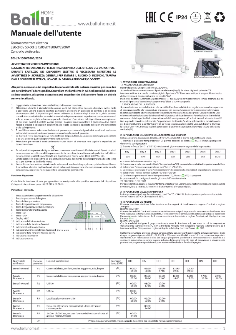 Page 1 de la notice Manuel utilisateur BALLU BCH/R–2200 EI