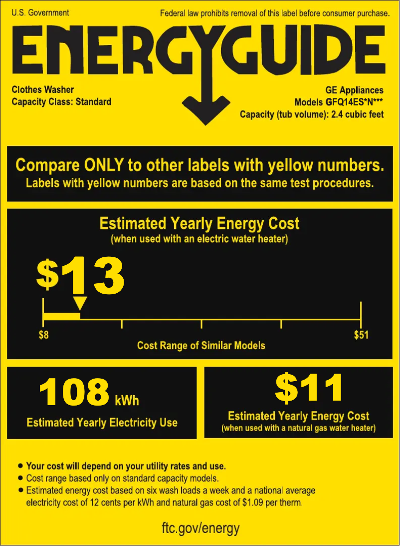 Page 1 de la notice Label énergétique GE GFQ14ESSNWW