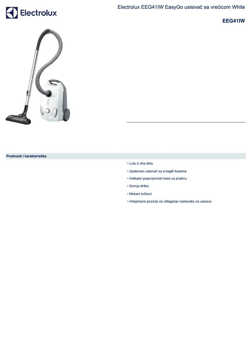 Página 1 del manual Ficha técnica Electrolux EEG41IW