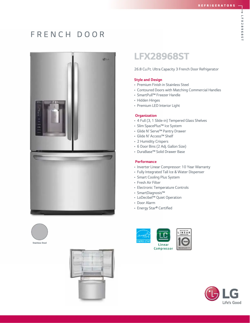 Page 1 de la notice Fiche technique LG LFX28968ST