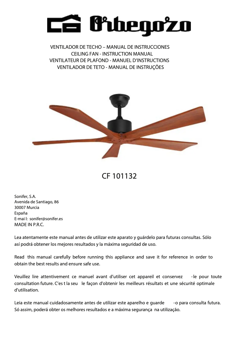 Page n°1 - Manuel utilisateur Orbegozo CF 111132