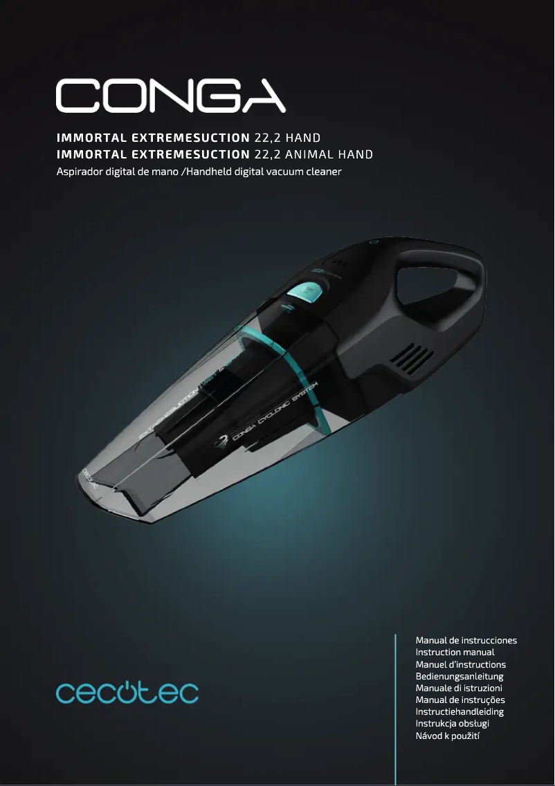 Image de la première page du manuel de l'appareil Conga Immortal Extreme Suction 22,2 Animal Hand