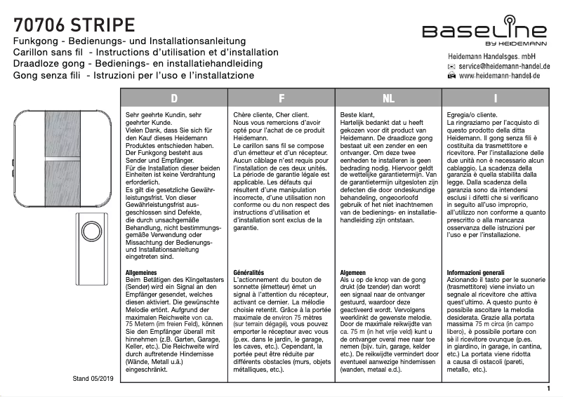 Page n°1 - Manuel utilisateur Baseline Stripe 70706
