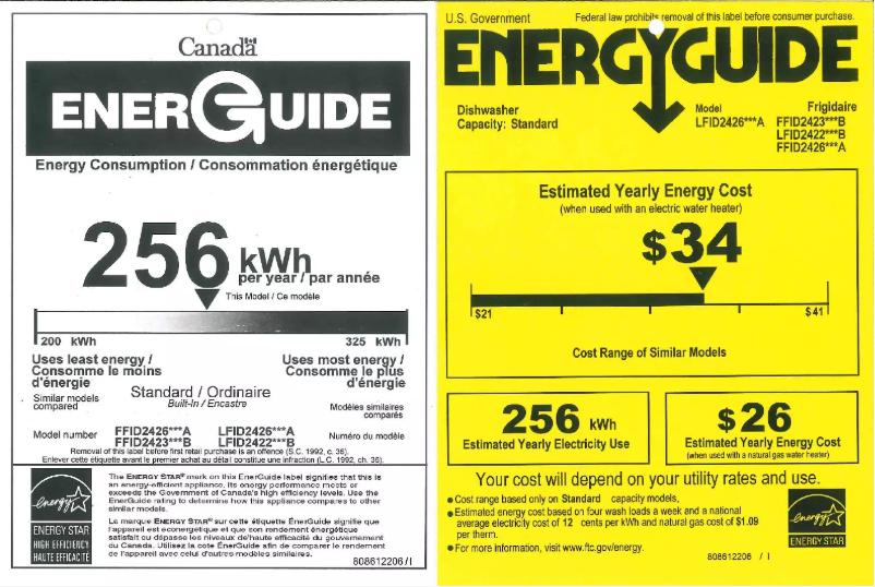 Page n°1 - Label énergétique Frigidaire FFID2426TS