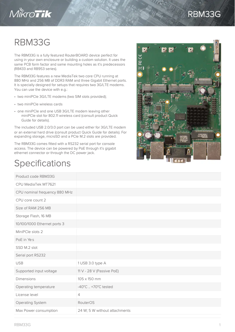Page n°1 - Brochure Mikrotik RBM33G