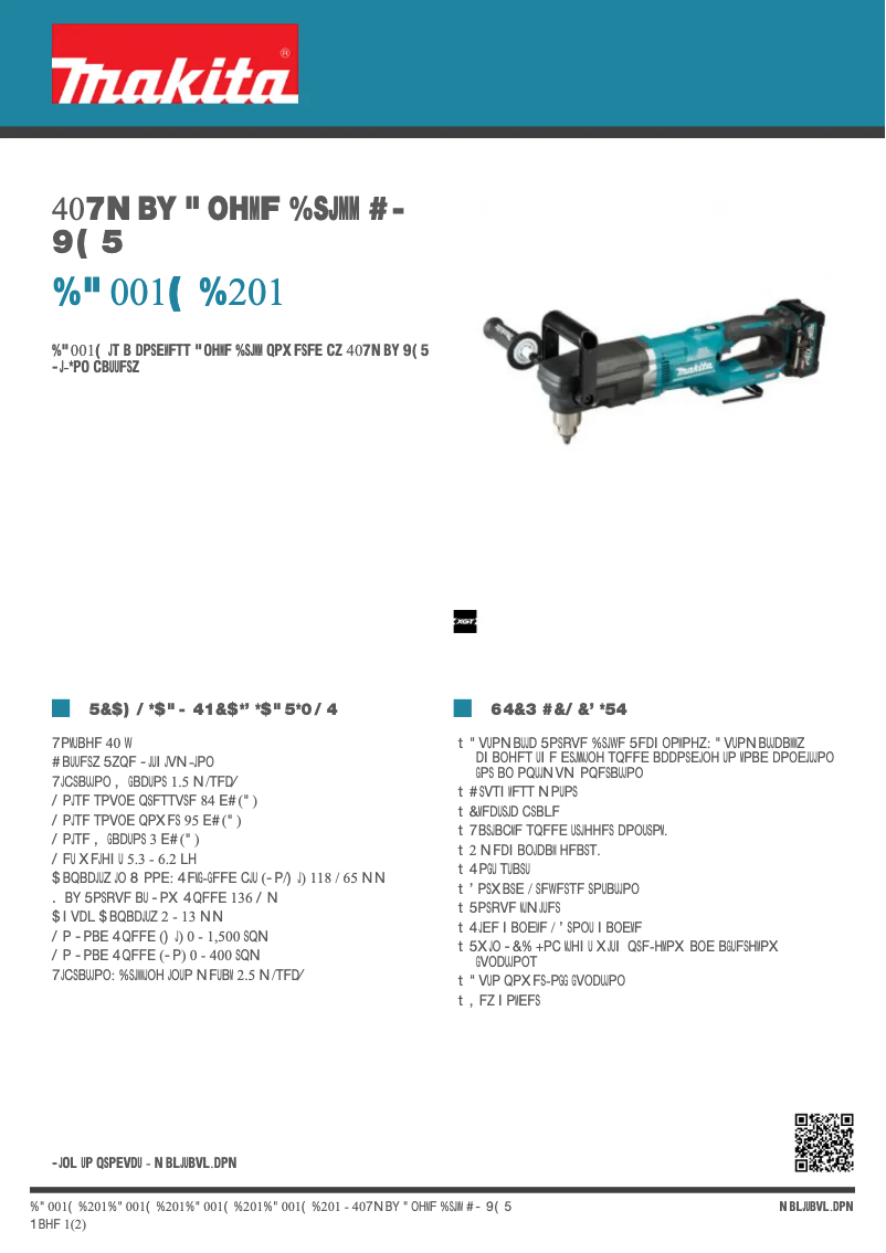 Page 1 de la notice Fiche technique Makita DA001G