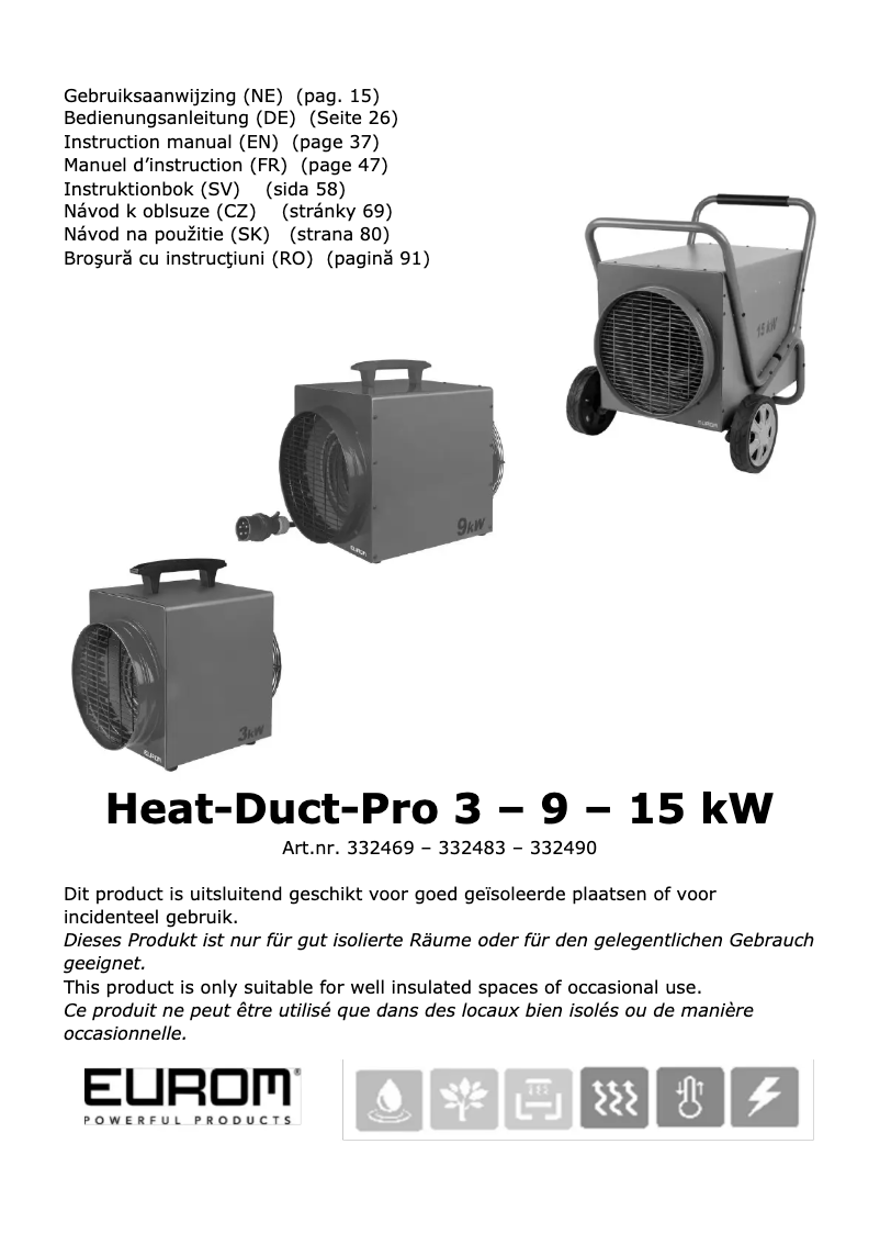 Page 1 de la notice Manuel utilisateur Eurom Heat-Duct-Pro 3kW