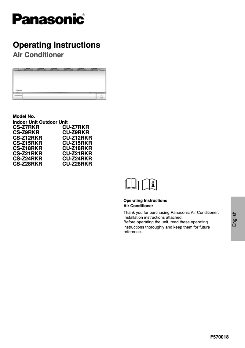 Page 1 de la notice Manuel utilisateur Panasonic CU-Z7RKR