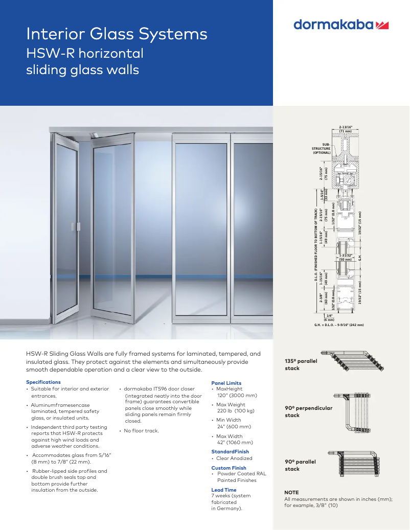 Page 1 de la notice Fiche technique Dormakaba HSW-R