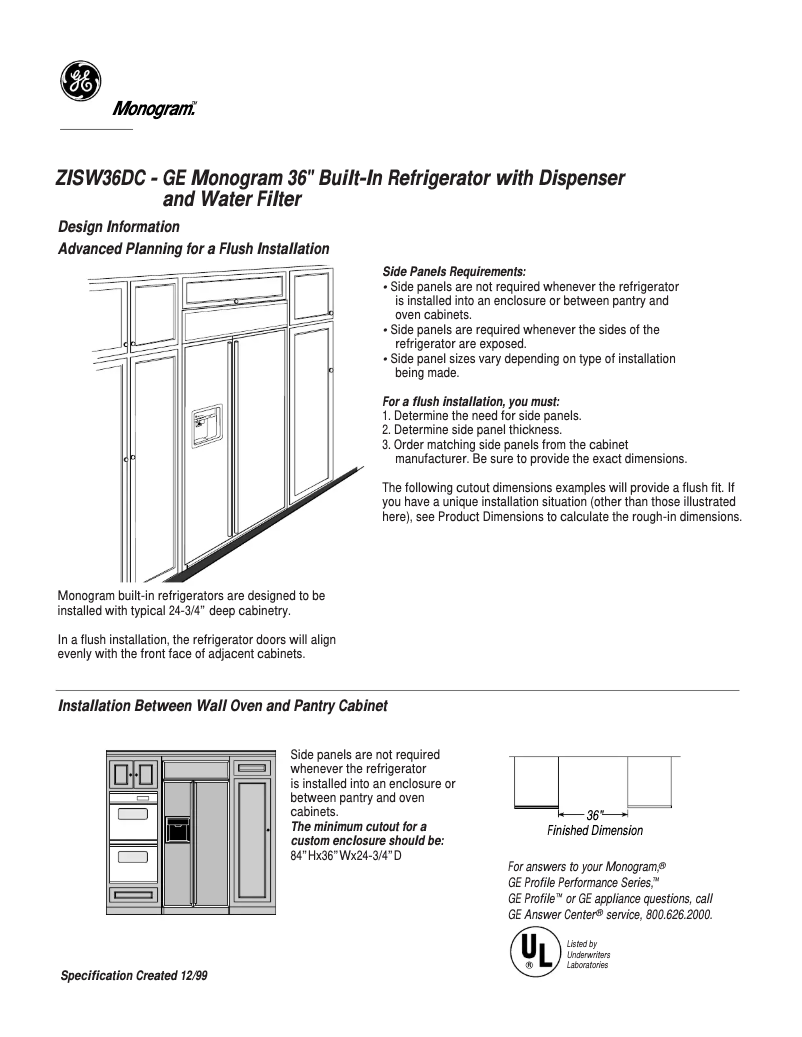 Página 1 del manual Ficha técnica GE ZISW36DC