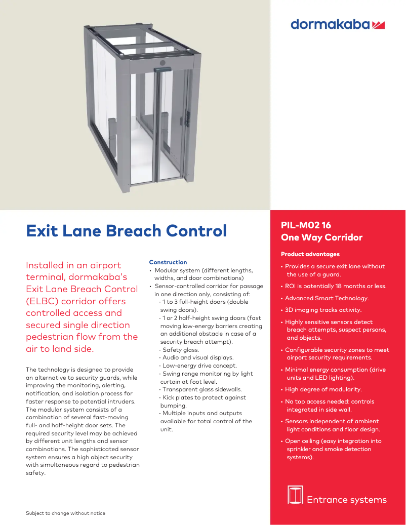 Page 1 de la notice Manuel utilisateur Dormakaba PIL-M02