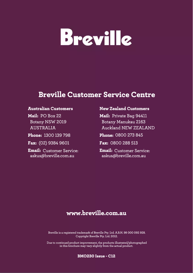 Página 1 del manual Manual de usuario Breville the Fast & Easy BMO230
