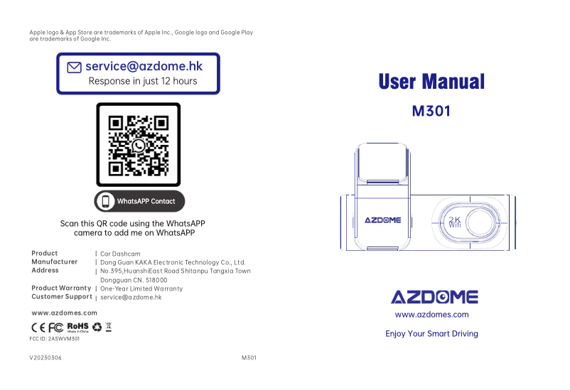 Page 1 de la notice Manuel utilisateur AZDome M301