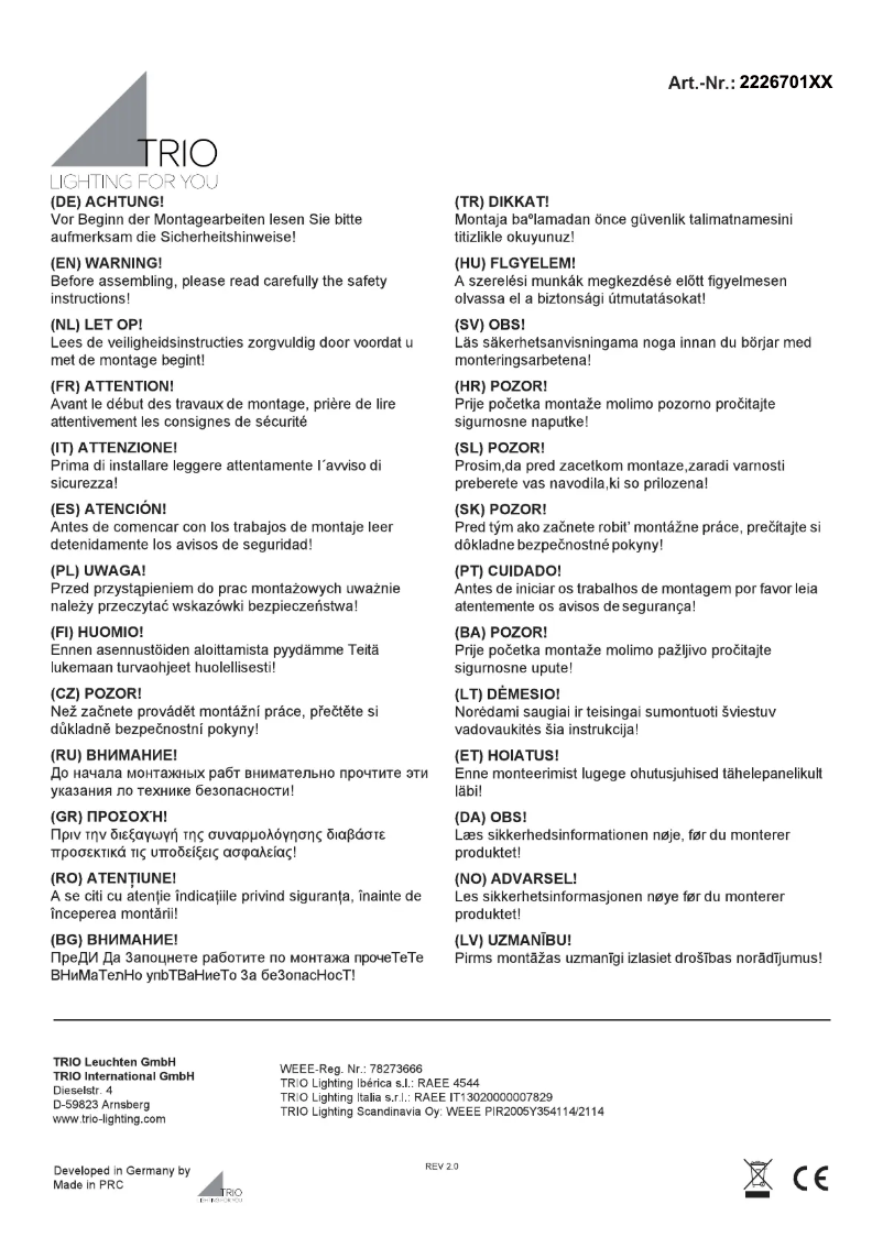 Page 1 de la notice Manuel utilisateur Trio Lighting Aloft 222670131