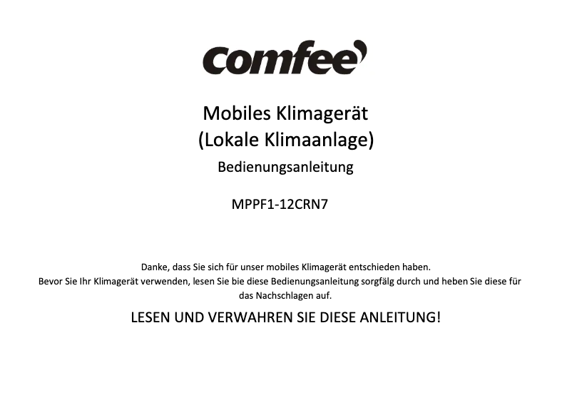 Page n°1 - Manuel utilisateur Comfee MPPF1-12CRN7