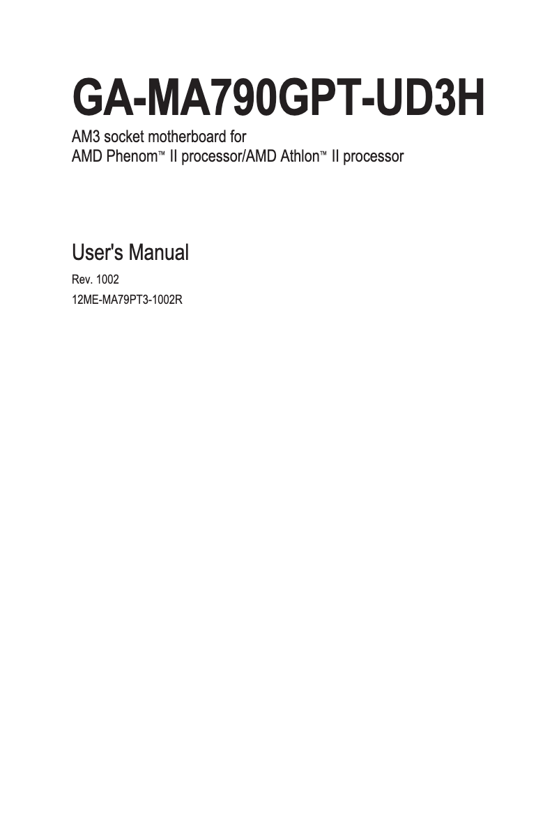 Page n°1 - Manuel utilisateur Gigabyte GA-MA790GPT-UD3H