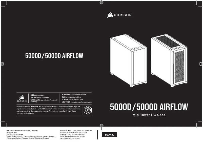 Page 1 de la notice Guide de démarrage rapide Corsair 5000D