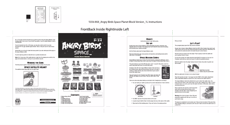 Page 1 de la notice Manuel utilisateur Mattel Angry Birds Space Planet Block Version