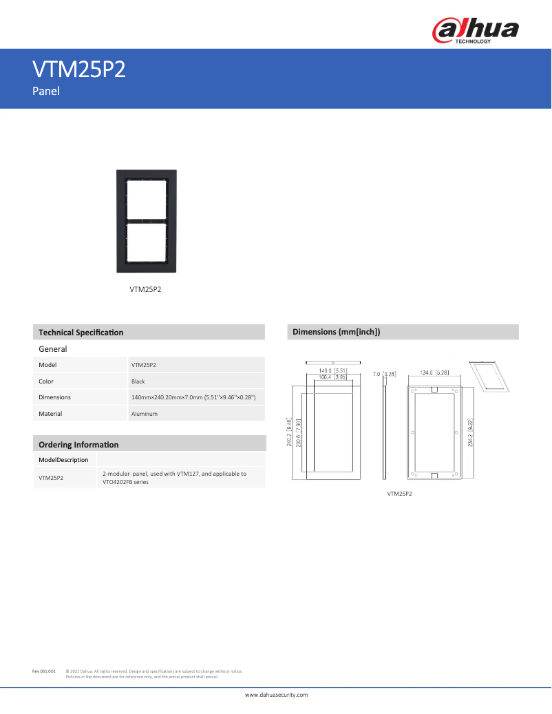 Page n°1 - Manuel utilisateur Dahua Technology VTM25P2