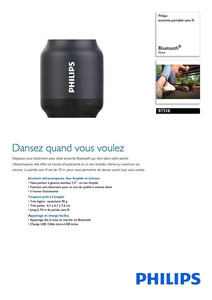 Page 1 de la notice Fiche technique Philips BT51