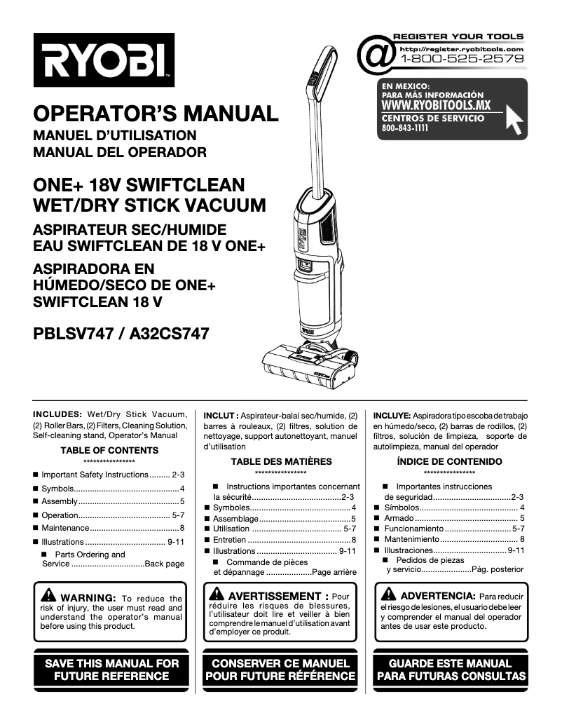 Page 1 de la notice Manuel utilisateur RYOBI One+ PBLSV747