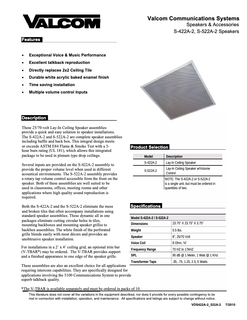 Page 1 de la notice Manuel utilisateur Valcom S-522A-2