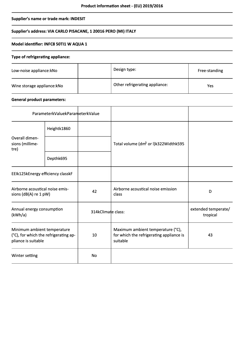 Page 1 de la notice Manuel utilisateur Indesit INFC8 50TI1 W AQUA 1