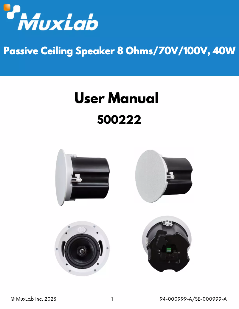 Page 1 de la notice Manuel utilisateur MuxLab 500222