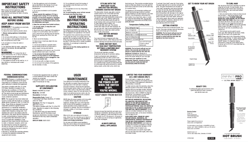 Page 1 de la notice Manuel utilisateur Conair Infiniti Pro 2015NR