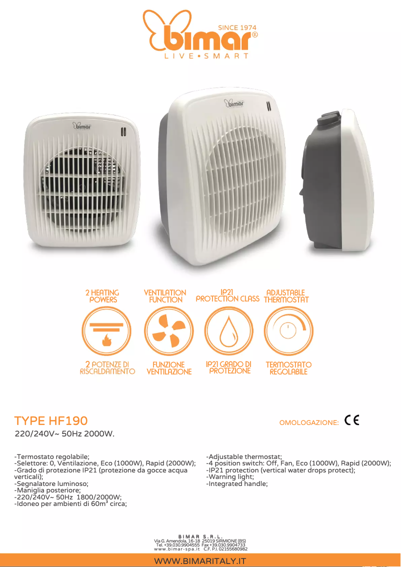 Page 1 de la notice Fiche technique Bimar HF190