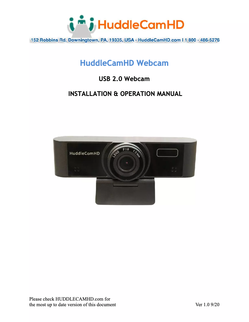 Page n°1 - Manuel utilisateur HuddleCamHD Webcam