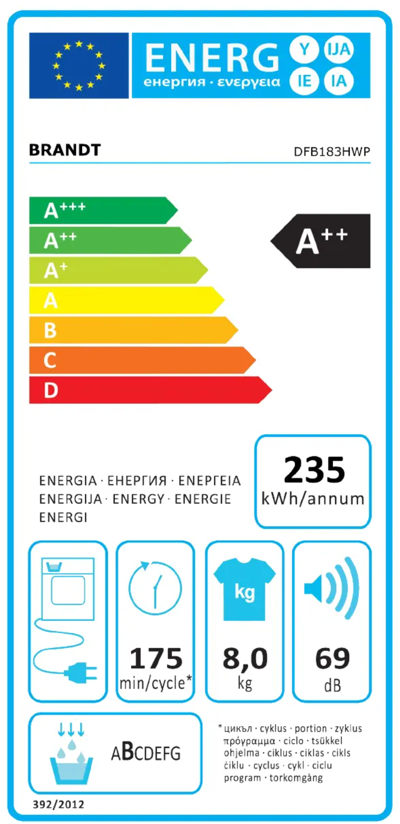 Page 1 de la notice Manuel utilisateur Brandt DFB183HWP