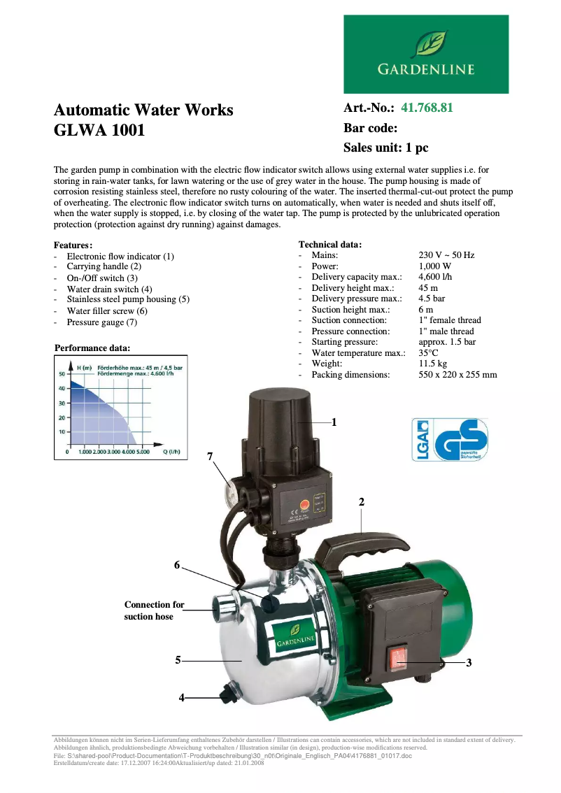 Página 1 del manual Manual de usuario Gardenline GLWA 1001